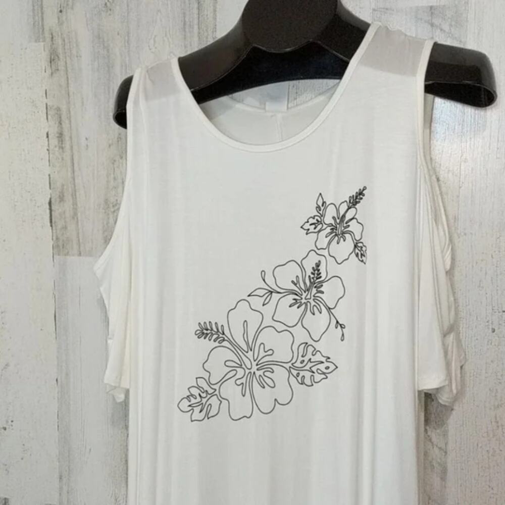 J MODE White Black Floral Cold Shoulder Dress or Swim Cover Plus Size 2X NEW - Picture 5 of 10